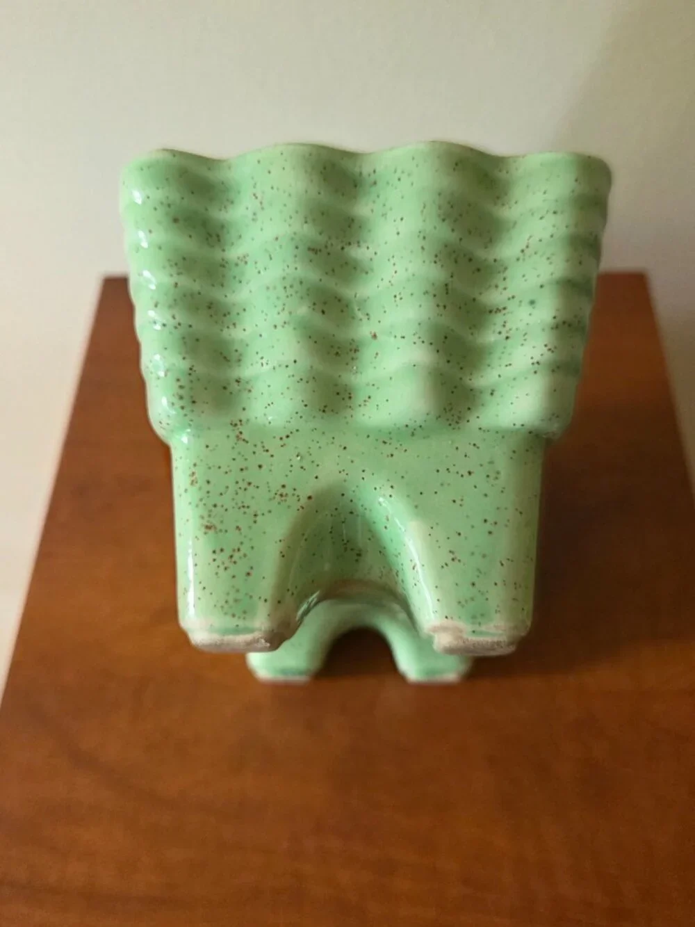 Cookson Pottery Vintage Green White Drip Glaze Planter Dish MCM USA
